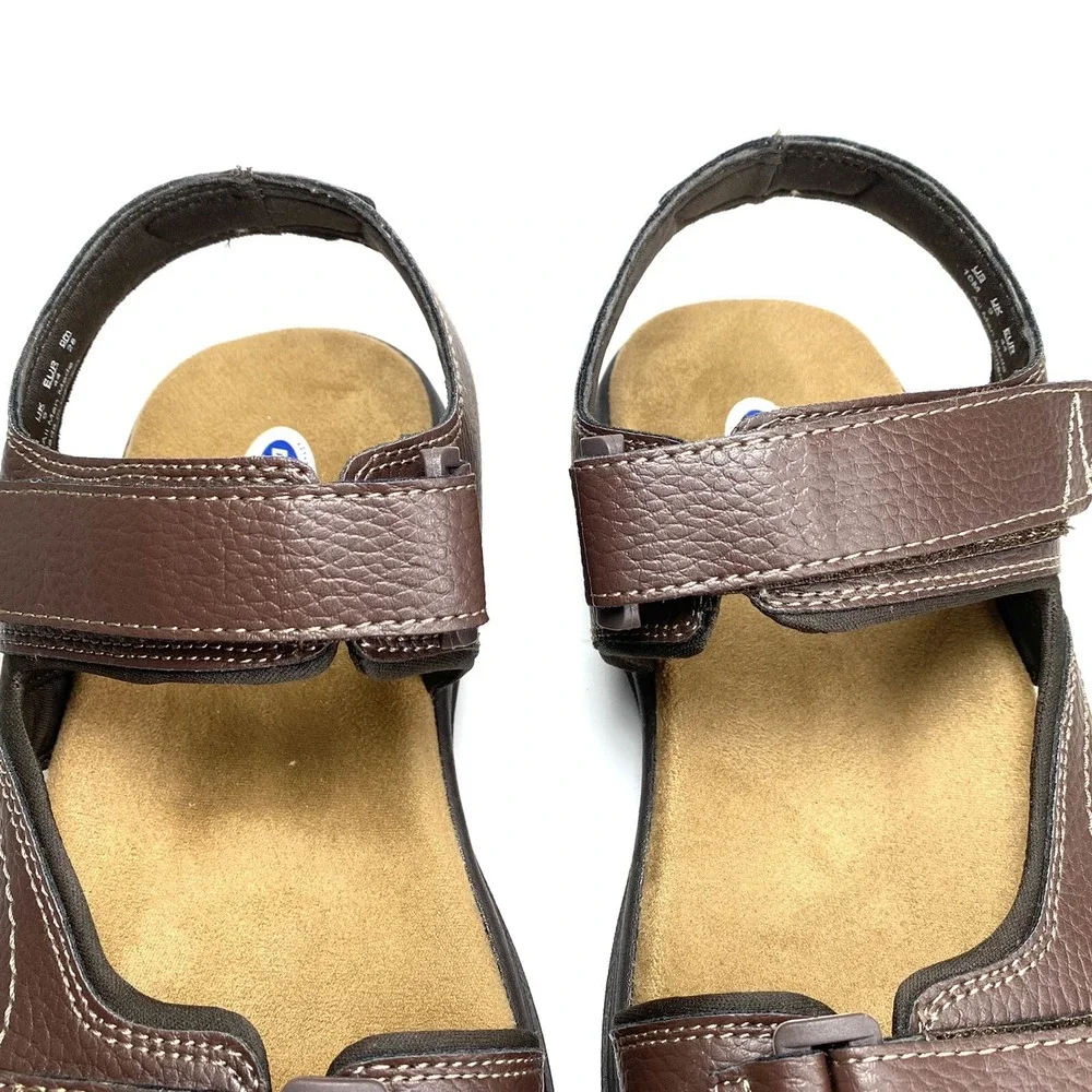 Dr. Scholl's Penn Mens Brown Leather Adjustable Sandals Ankle Strap Comfort 10 M